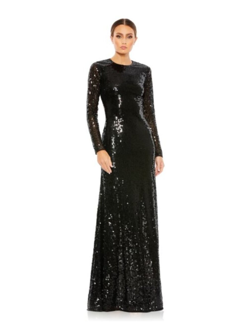 Mac Duggal Sequin Gown Black Size 12 Long Sleeve Open Back Evening Dress